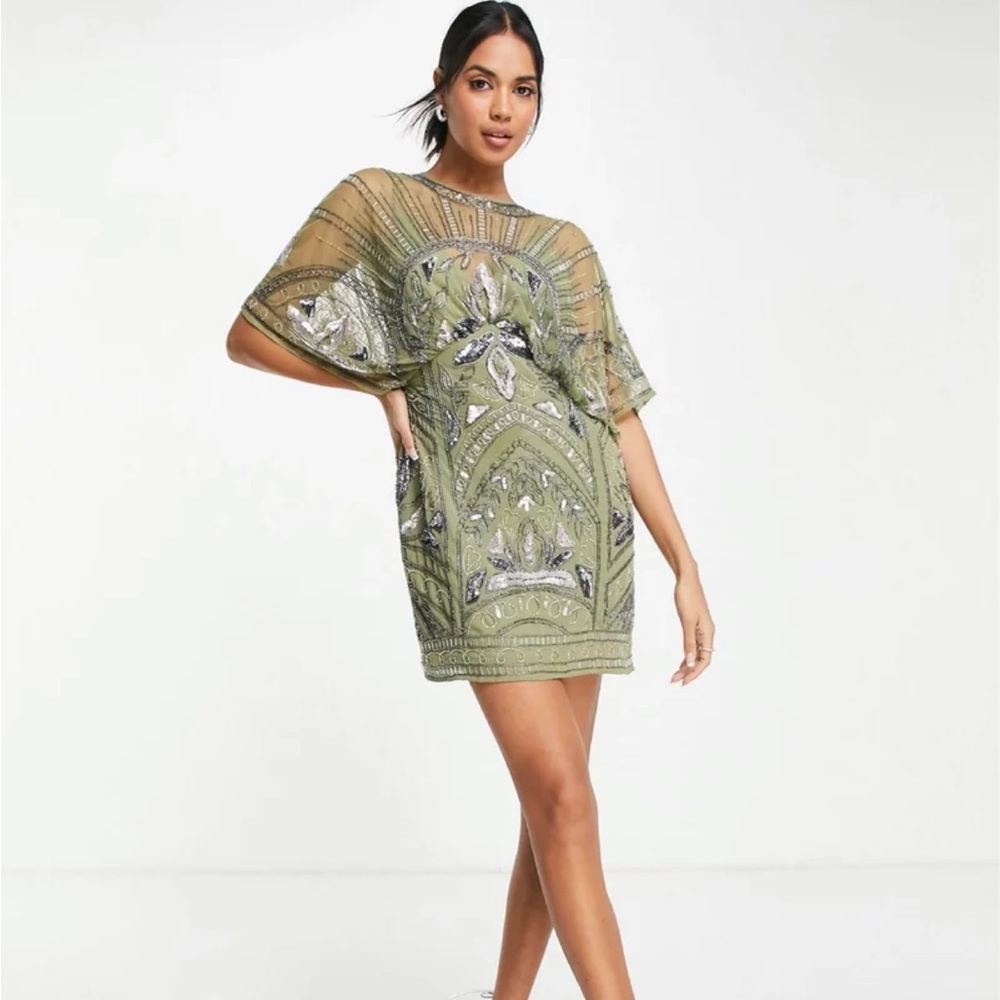 ASOS Chiffon batwing embellished beaded sequin mini cocktail dress